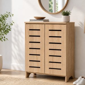 Kabinet Kasut dengan Dua Pintu Berbilah – Kayu Oak